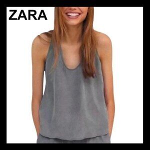 NWT ZARA Gray fill sens scoop neck round hem tank top